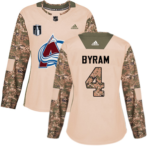 Adidas Colorado Avalanche #4 Bowen Byram Camo Women's 2022 Stanley Cup Final Patch Authentic Veterans Day Stitched Jersey Womens