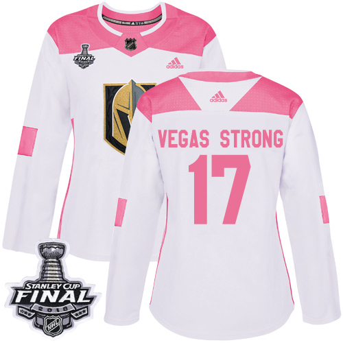 Adidas Golden Vegas Golden Knights #17 Vegas Strong White/Pink Authentic Fashion 2018 Stanley Cup Final Women's Stitched Jersey Womens