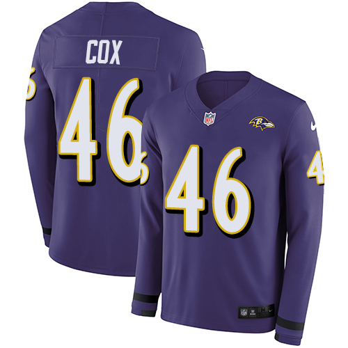 Baltimore Ravens #46 Morgan Cox Purple Team Color Men's Stitched Limited Therma Long Sleeve Jersey Men's