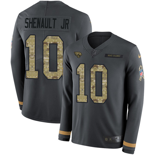 Jacksonville Jaguars #10 Laviska Shenault Jr. Anthracite Salute to Service Men's Stitched Limited Therma Long Sleeve Jersey Men's