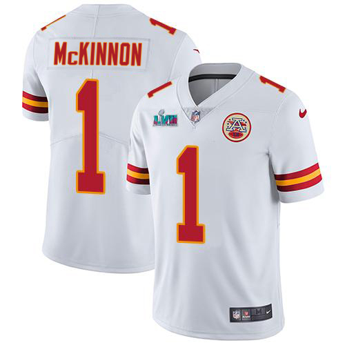 Chiefs #1 Jerick McKinnon White Super Bowl LVII Patch Men's Stitched Vapor Untouchable Limited Jersey