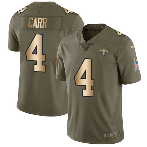 Saints #4 Derek Carr Olive/Gold Men's Stitched Limited 2017 Salute To Service Jersey