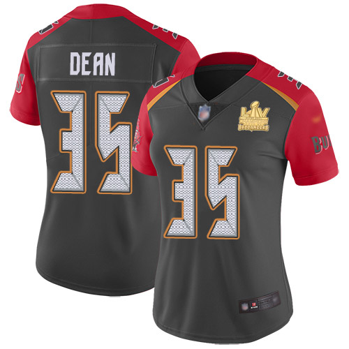 Tampa Bay Buccaneers #35 Jamel Dean Gray Women's Super Bowl LV Champions Patch Stitched Limited Inverted Legend Jersey Womens
