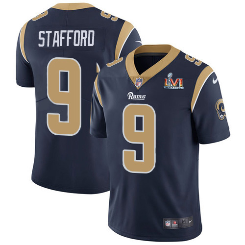 Rams #9 Matthew Stafford Navy Blue Team Color Super Bowl LVI Patch Youth Stitched Vapor Untouchable Limited Jersey
