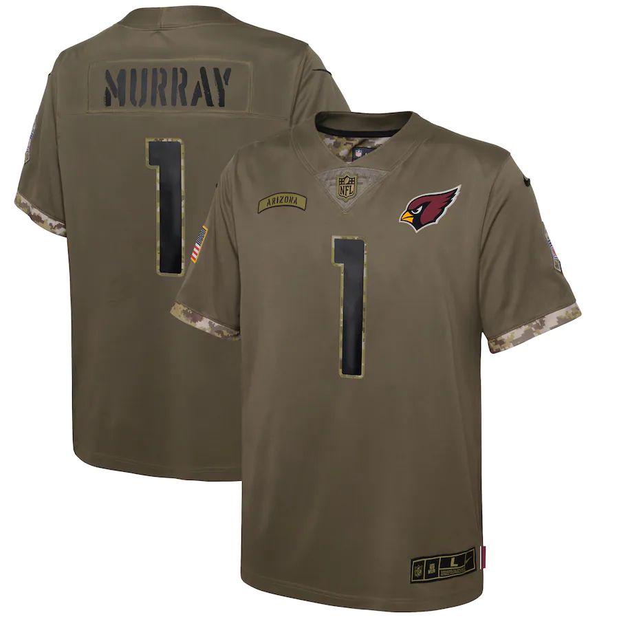 Arizona Cardinals #1 Kyler Murray Youth 2022 Salute To Service Limited Jersey - Olive