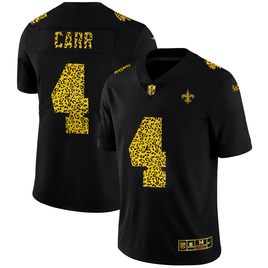 New Orleans Saints #4 Derek Carr Men's Leopard Print Fashion Vapor Limited Jersey Black