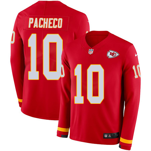 Chiefs #10 Isiah Pacheco Red Team Color Youth Stitched Limited Therma Long Sleeve Jersey