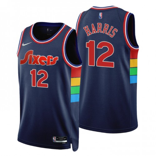Philadelphia 76ers #12 Tobias Harris Navy Mens 75th Anniversary Diamond Swingman Jersey - Icon Edition Mens