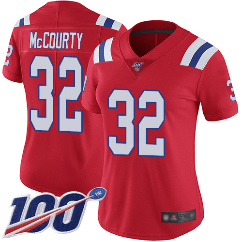 Patriots #32 Devin McCourty Red Alternate Women's Stitched 100th Season Vapor Limited Jersey