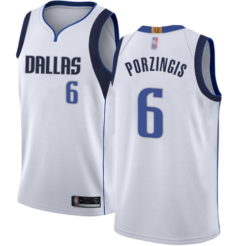 Dallas Mavericks #6 Kristaps Porzingis White Womens Swingman Association Edition Jersey Womens