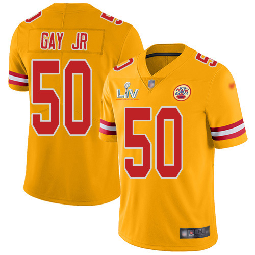 Kansas City Chiefs #50 Willie Gay Jr. Gold Men's Super Bowl LV Bound Stitched Limited Inverted Legend Jersey Men's