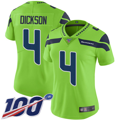 Seattle Seahawks #4 Michael Dickson Green Women's Stitched Limited Rush 100th Season Jersey Womens