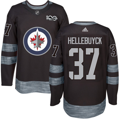 Adidas Winnipeg Jets #37 Connor Hellebuyck Black 1917-2017 100th Anniversary Stitched Jersey Men's