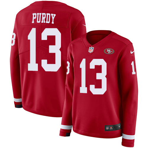 San Francisco 49ers #13 Brock Purdy Red Team Color Women'sStitched Limited Therma Long Sleeve Jersey