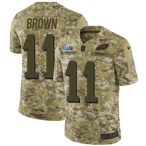 Eagles #11 A.J. Brown Camo Super Bowl LVII Patch Men's Stitched Limited 2018 Salute To Service Jersey