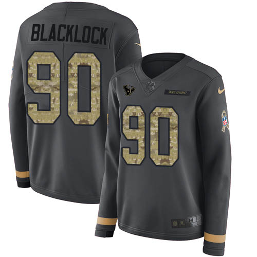 Houston Texans #90 Ross Blacklock Anthracite Salute to Service Women's Stitched Limited Therma Long Sleeve Jersey Womens