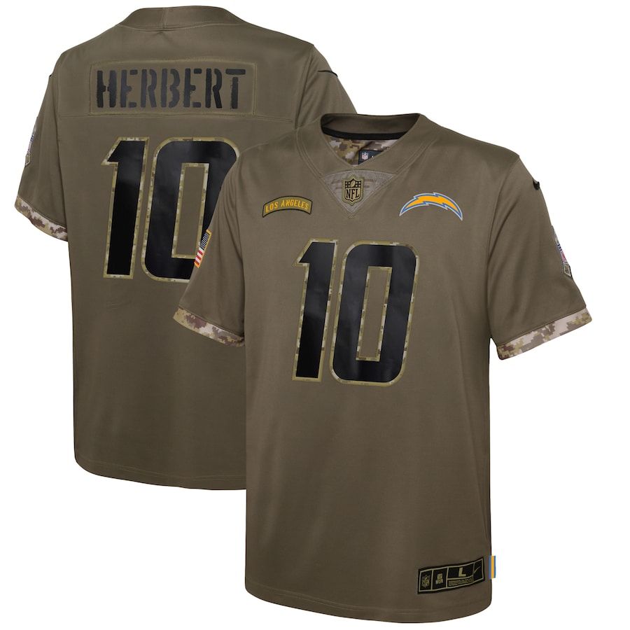 Los Angeles Chargers #10 Justin Herbert Youth 2022 Salute To Service Limited Jersey - Olive