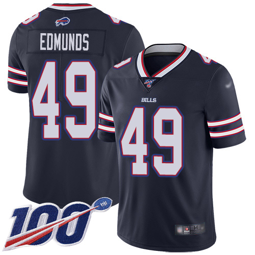 Bills #49 Tremaine Edmunds Navy Men's Stitched Limited Inverted Legend 100th Season Jersey