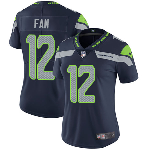 Seahawks #12 Fan Steel Blue Team Color Women's Stitched Vapor Untouchable Limited Jersey