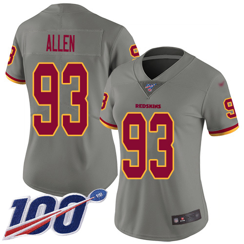 Commanders #93 Jonathan Allen Gray Women's Stitched Limited Inverted Legend 100th Season Jersey