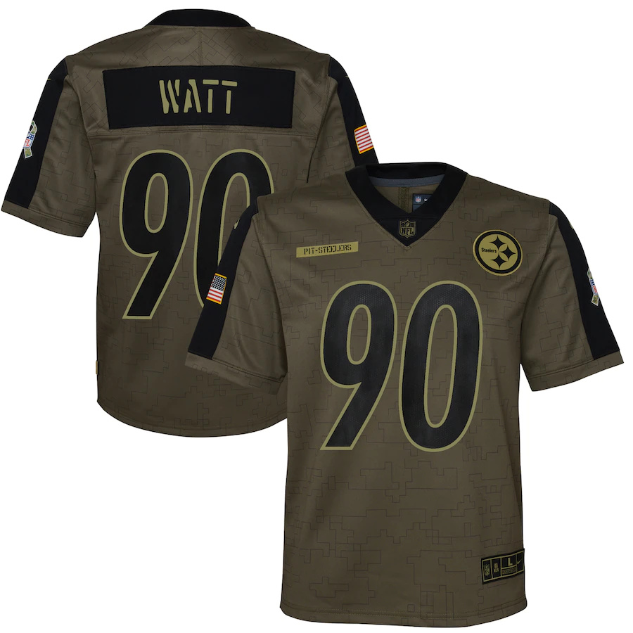 Pittsburgh Steelers #90 T.J. Watt Olive Youth 2021 Salute To Service Game Jersey