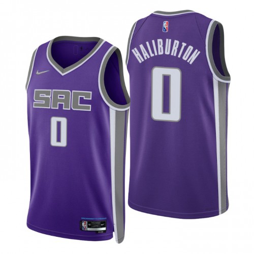 Sacramento Kings #0 Tyrese Haliburton Purple Mens 2021-22 75th Anniversary Diamond Swingman Jersey - Icon Edition Mens