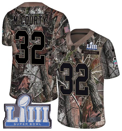 Patriots #32 Devin McCourty Camo Super Bowl LIII Bound Youth Stitched Limited Rush Realtree Jersey