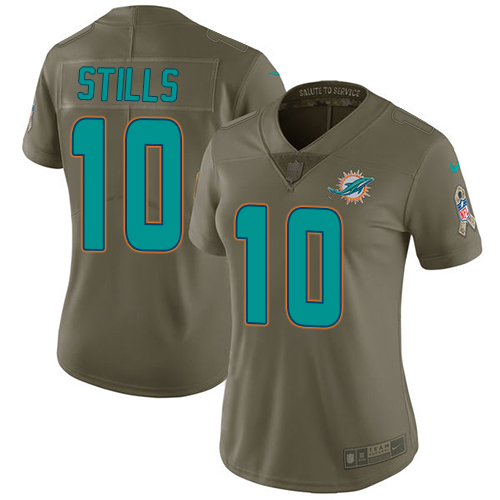Miami Dolphins #10 Kenny Stills Olive Women's Stitched Limited 2017 Salute to Service Jersey Womens