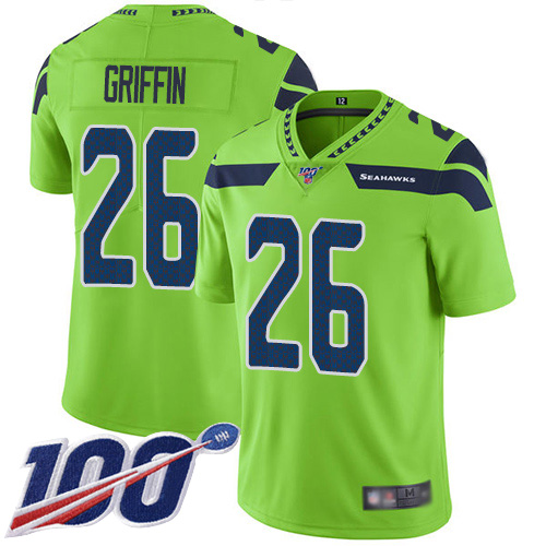 Seattle Seahawks #26 Shaquem Griffin Green Youth Stitched Limited Rush 100th Season Jersey Youth