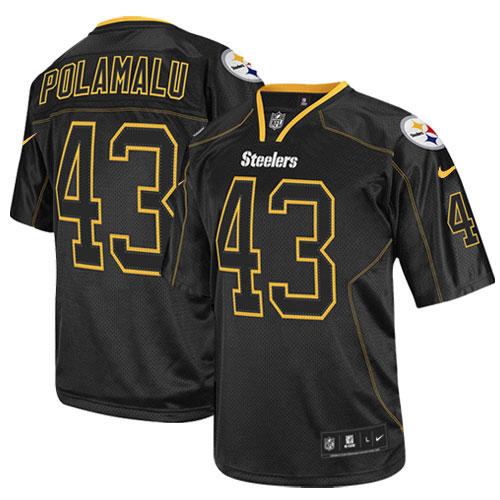 Steelers #43 Troy Polamalu Lights Out Black Men's Stitched Elite Jersey