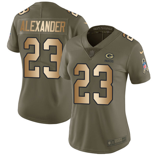 Packers #23 Jaire Alexander Olive/Gold Women's Stitched Limited 2017 Salute To Service Jersey
