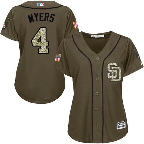 San Diego Padres #4 Wil Myers Green Salute to Service Women's Stitched Jersey Womens
