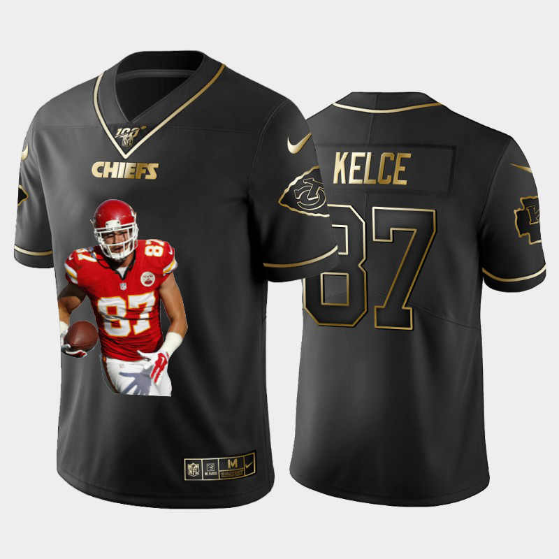 Kansas City Chiefs #87 Travis Kelce Team Hero 6 Vapor Limited 100 Jersey Black Golden