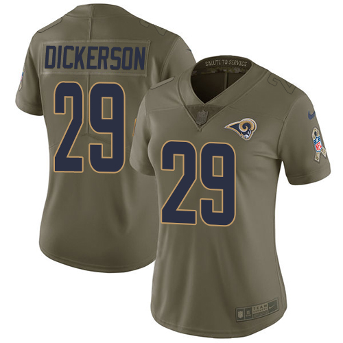 Rams #29 Eric Dickerson Olive Women's Stitched Limited 2017 Salute To Service Jersey