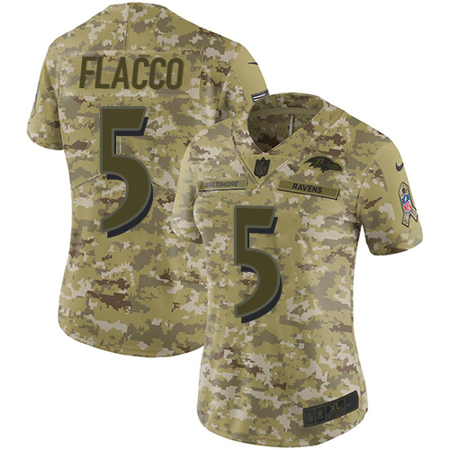 Baltimore Ravens #5 Joe Flacco Camo Women's Stitched Limited 2018 Salute to Service Jersey Womens