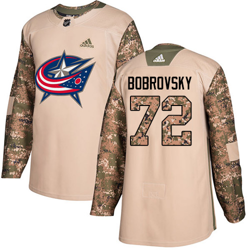 Adidas Columbus Blue Jackets #72 Sergei Bobrovsky Camo Authentic 2017 Veterans Day Stitched Youth Jersey Youth