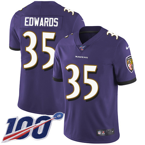 Baltimore Ravens #35 Gus Edwards Purple Team Color Youth Stitched 100th Season Vapor Untouchable Limited Jersey Youth