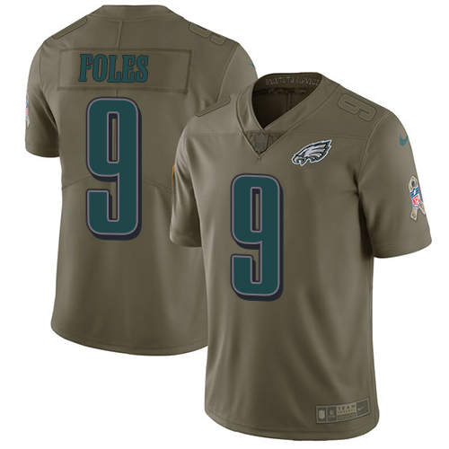 Philadelphia Eagles #9 Nick Foles Olive Men's Stitched Limited 2017 Salute To Service Jersey Men's