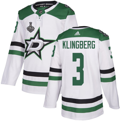 Adidas Dallas Stars #3 John Klingberg White Road Authentic 2020 Stanley Cup Final Stitched Jersey Men's