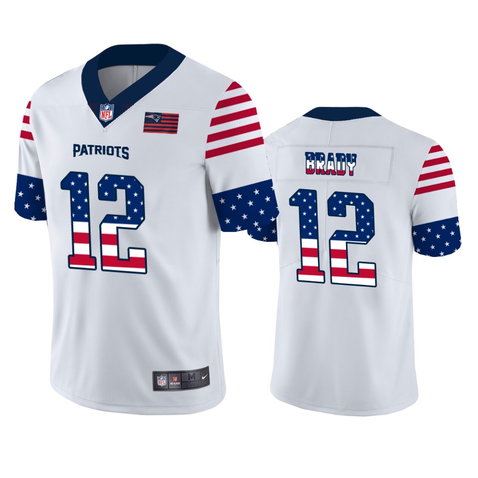 New England Patriots #12 Tom Brady White Men's Team Logo USA Flag Vapor Untouchable Limited Jersey