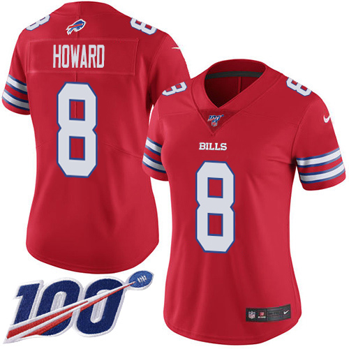Buffalo Bills #8 O. J. Howard Red Women's Stitched Limited Rush 100th Season Jersey Womens