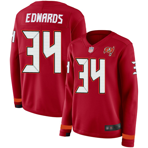 Tampa Bay Buccaneers #34 Mike Edwards Red Team Color Women's Stitched Limited Therma Long Sleeve Jersey Womens