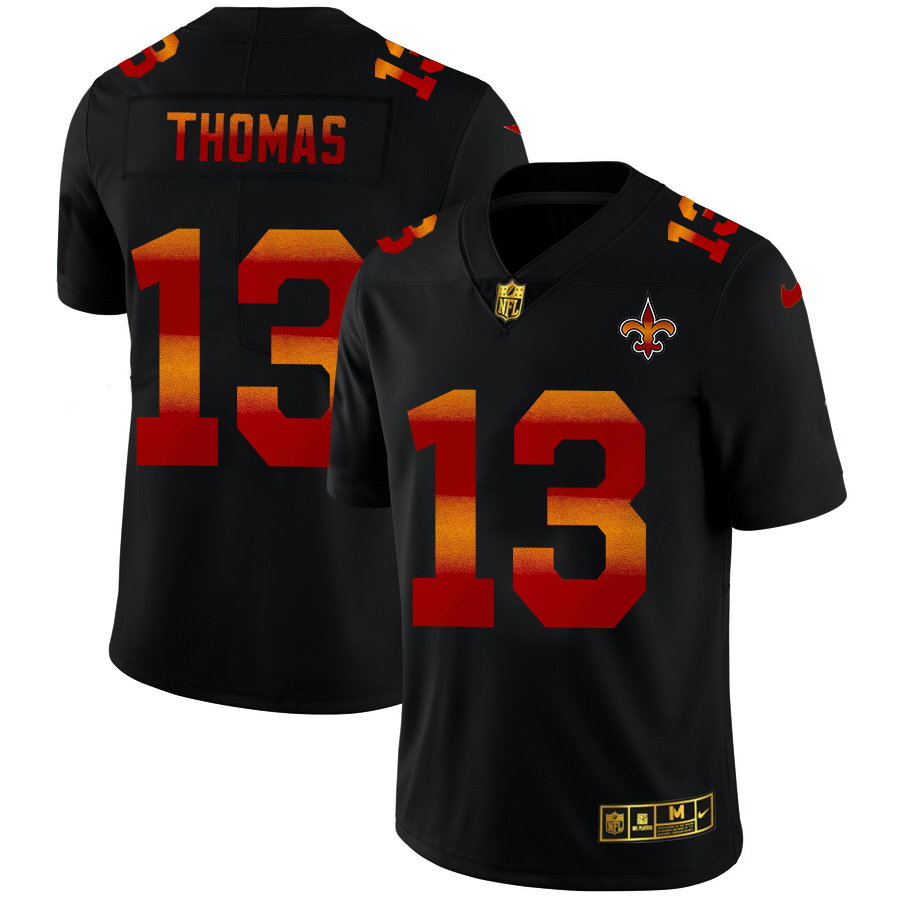 New Orleans Saints #13 Michael Thomas Men's Black Red Orange Stripe Vapor Limited Jersey