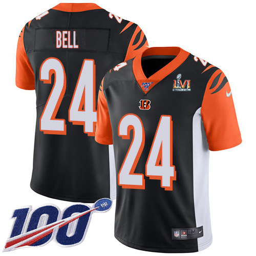 Cincinnati Bengals #24 Vonn Bell Black Team Color Super Bowl LVI Patch Youth Stitched 100th Season Vapor Limited Jersey Youth