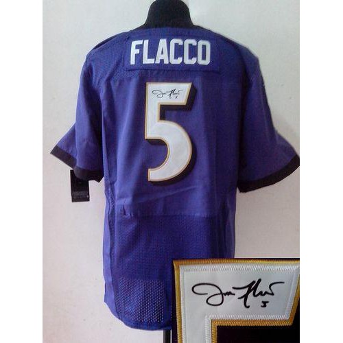 Baltimore Ravens #5 Joe Flacco Purple Team Color Men's Stitched Elite Autographed Jersey Men's