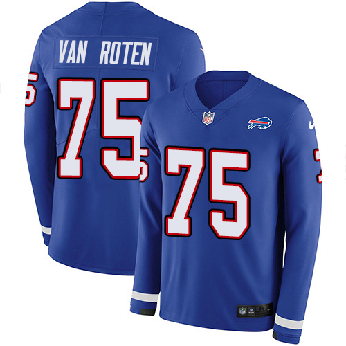 Bills #75 Greg Van Roten Royal Blue Team Color Youth Stitched Limited Therma Long Sleeve Jersey
