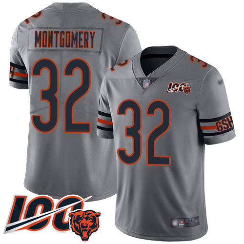 Chicago Bears #32 David Montgomery Silver Men's Stitched Limited Inverted Legend 100th Season Jersey Men's