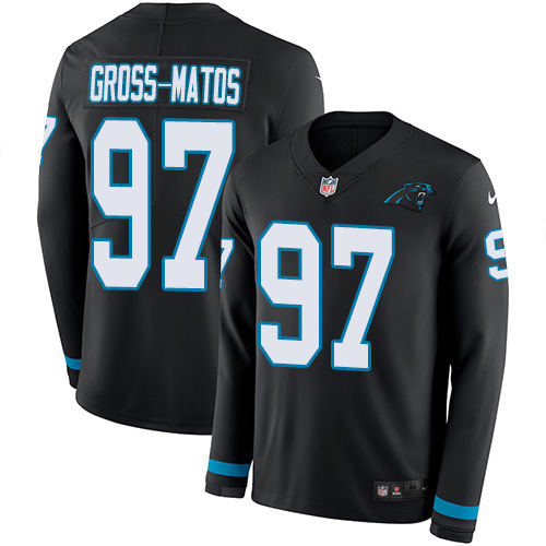 Carolina Panthers #97 Yetur Gross-Matos Black Team Color Youth Stitched Limited Therma Long Sleeve Jersey Youth
