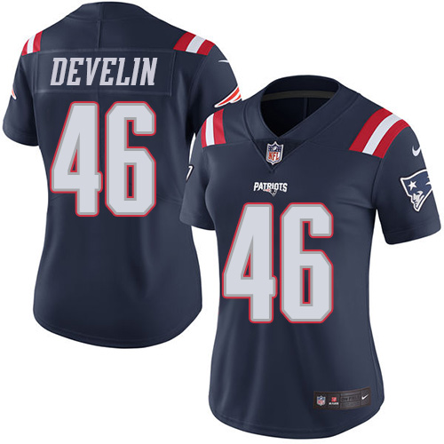 New England Patriots #46 James Develin Navy Blue Women's Stitched Limited Rush Jersey Womens