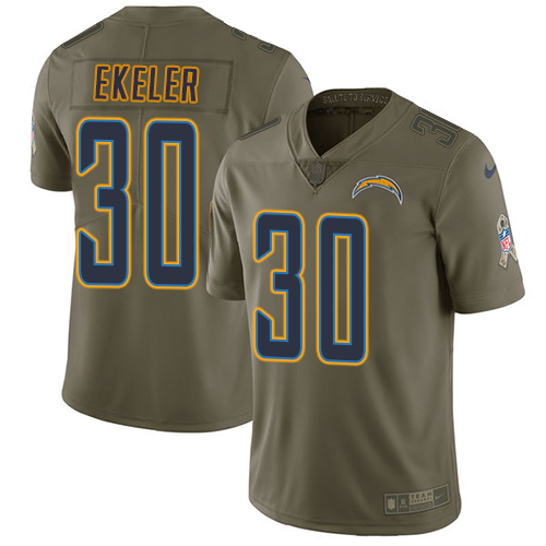 Chargers #30 Austin Ekeler Olive Men's Stitched Limited 2017 Salute To Service Jersey